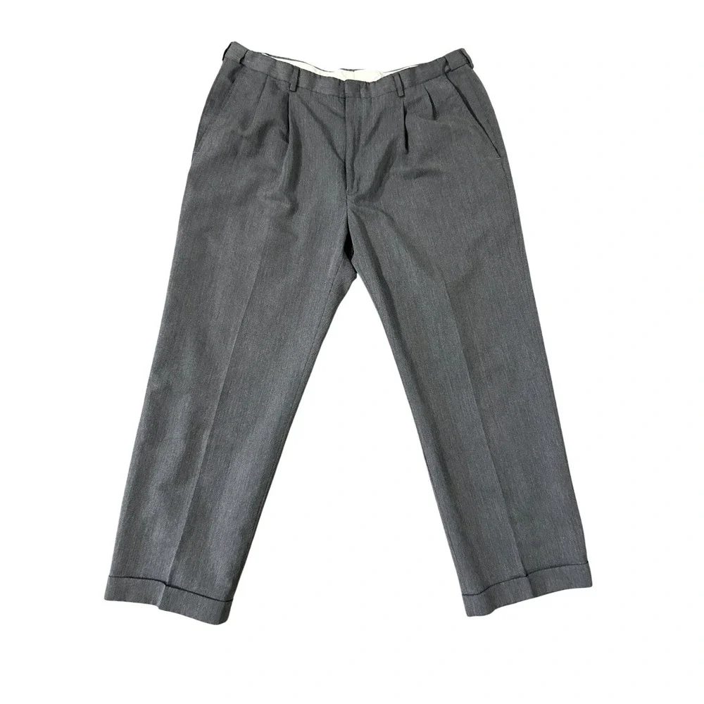 Haggar Mens Pleated Dress Pants 38x30 Gray Cuffed Dacron Rayon Trousers 249054